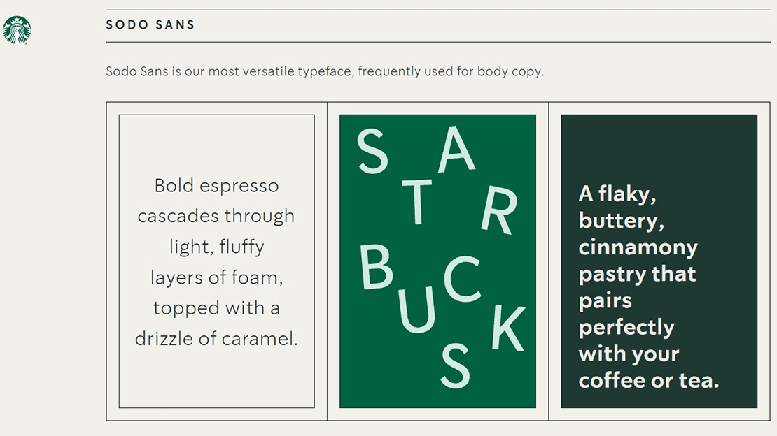 Часть раздела по шрифтам в брендбуке компании Starbucks